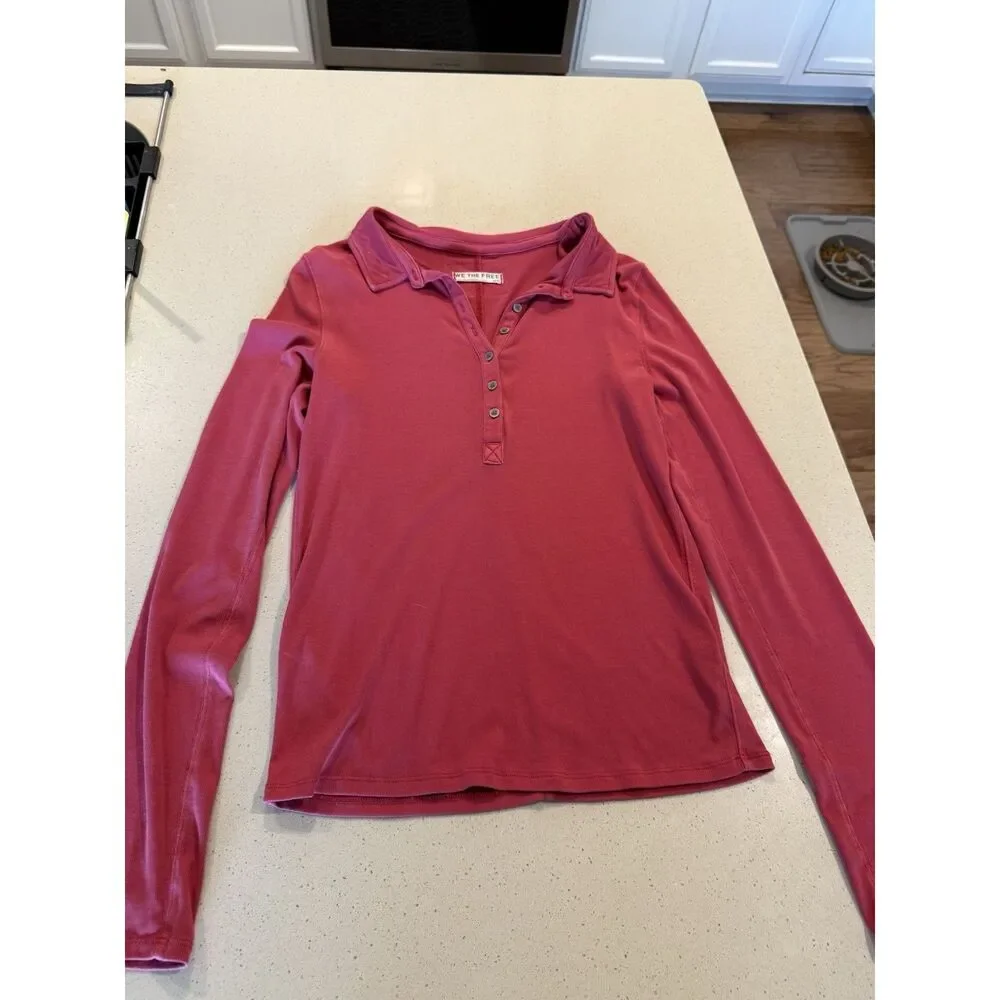 Free People Women's Polo Long Sleeve MD